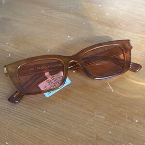 Brown Rectangular Aerie Sunglasses - Rose Lenses and Amber Transparent Frame